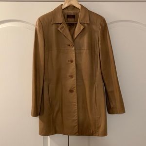 VGUC tan leather long jacket